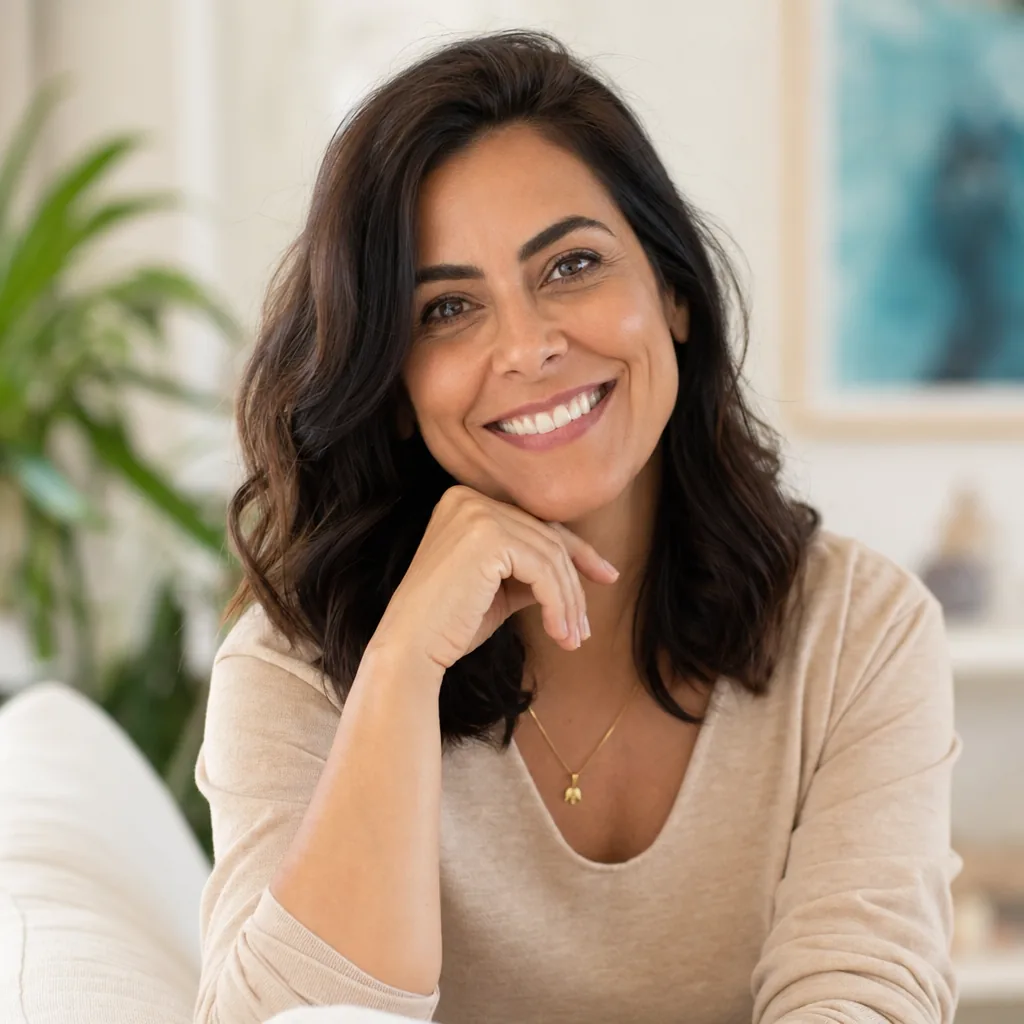 Juliana, neta do Sr. Pedro, sorrindo em casa